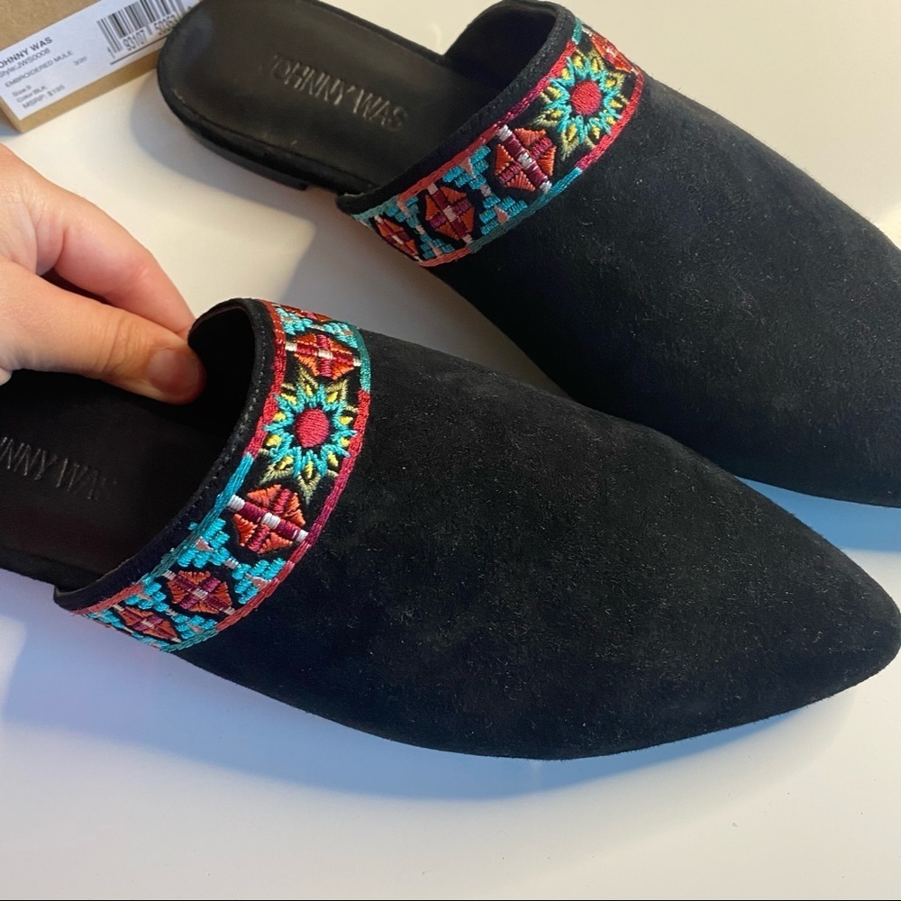 NWT JOHNNY WAS BLACK EMBROIDERED MULE Size 9 - Picture 5 of 11
